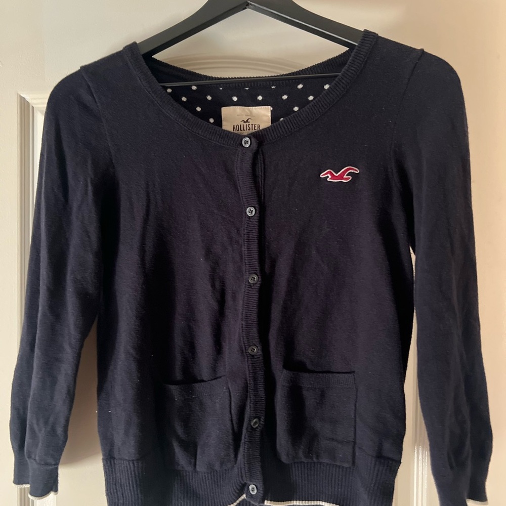 Hollister Dark Blue Cardigan (size L) with Logo.